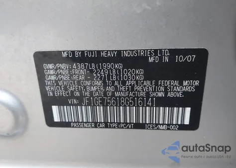 2008 Subaru Impreza Wrx из США, поврежденный, VIN JF1GE75618G516141